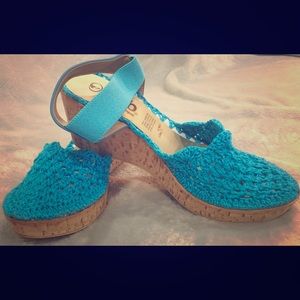 Nnb nonameboutique blue with Cork wedged heels